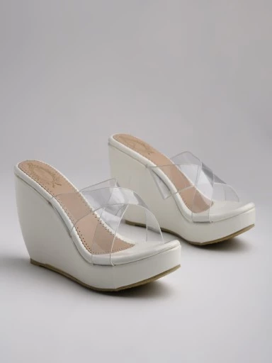 Stylestry Women's & Girl's White Transparent Wedges Heeled Sandals