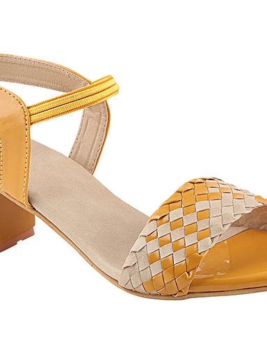 Stylestry Women's & Girl's Yellow Pointed Toe Block Heeled Sandals