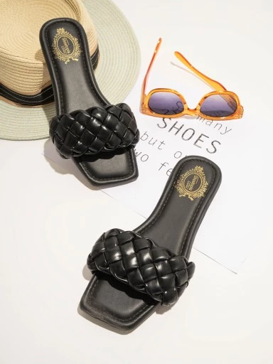 Stylestry Womens & Girls Black Open Toe Flats