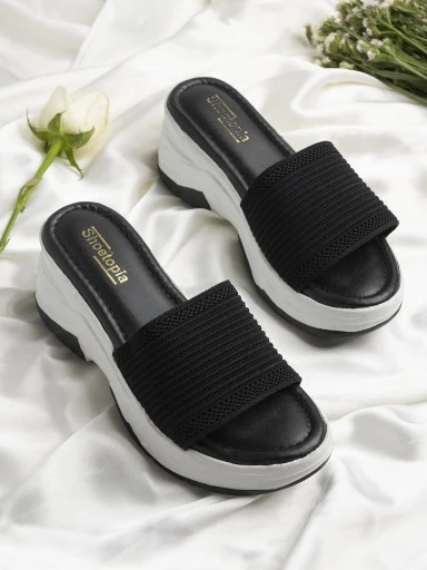 Stylestry Women's & Girl's Black Embellished Wedge Sandals