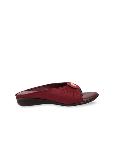 Stylestry Womens & Girls Cherry-Coloured Embellished One Toe Flats with Bows