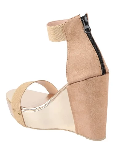 Stylestry Beige Suede Wedges