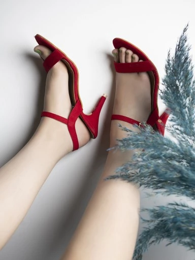 Stylestry Women Red Solid Velvet Stilettos Heels