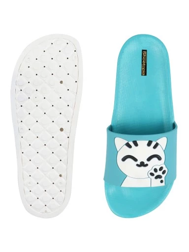 Stylestry Women Blue & White Printed Sliders