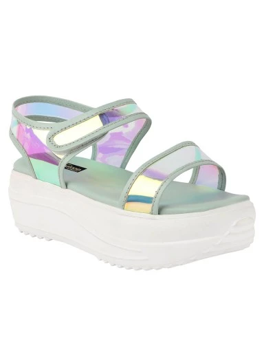 Stylestry Green Embellished Flatform Heeled Sandals