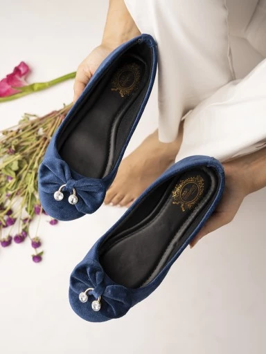 Stylestry Womens & Girls Blue Embellished Ballerinas