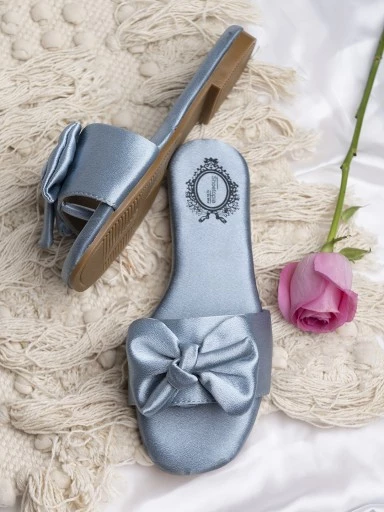 Stylestry Women Blue Open Toe Flats with Bows