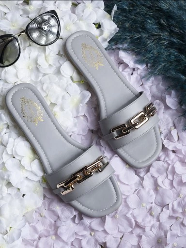 Stylestry Women Grey Open Toe Flats