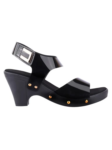 Stylestry Womens & Girls Black Backstrap Solid Block Heels Sandals