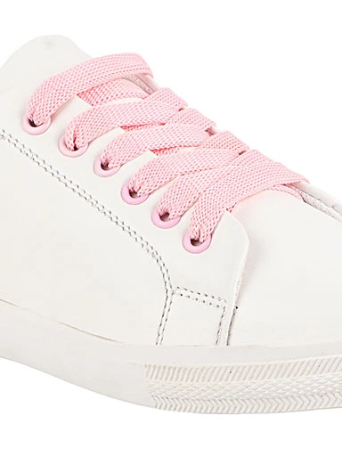 Stylestry Womens & Girls White Lace Up Trending Casual Sneakers