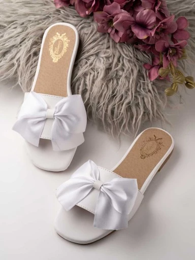 Stylestry Womens & Girls White Open Toe Flats with Bows