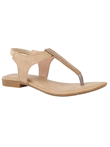 Stylestry Womens & Girls Beige Embellished T-Strap Flats