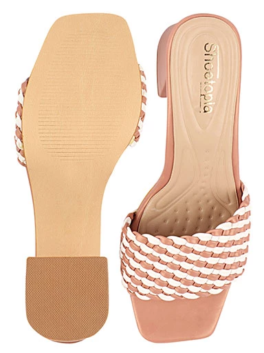 Stylestry Womens & Girls Pink & White Striped Block Peep Toes