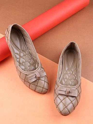 Stylestry Women Beige Printed Ballerinas with Bows Flats