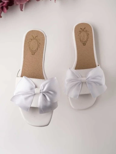 Stylestry Womens & Girls White Open Toe Flats with Bows
