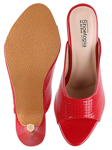 Stylestry Women's & Girl's Red Peep Toe Textured Slim Heels