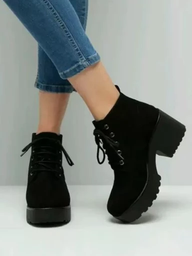 Stylestry Womens & Girls Black Solid Heeled Boots