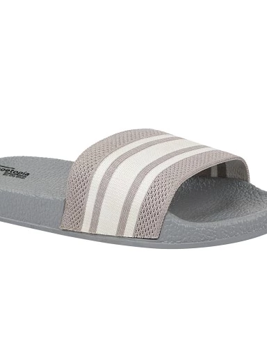 Stylestry Women Grey & White Striped Sliders