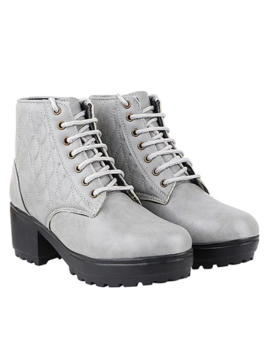 Stylestry Womens & Girls Lace Up High Top Solid Grey Heeled Boots