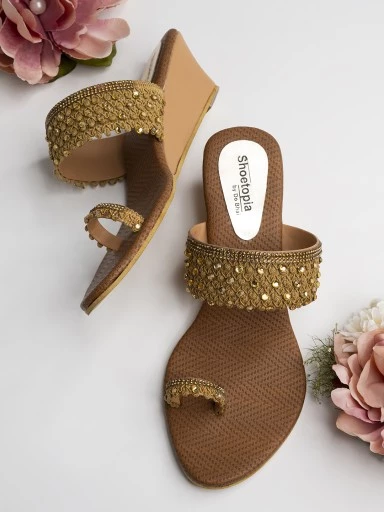 Stylestry Women's & Girl's Copper Ethnic-Embellished Wedges
