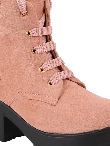 Stylestry Womens & Girls Peach Zipper High Top Heeled Boots