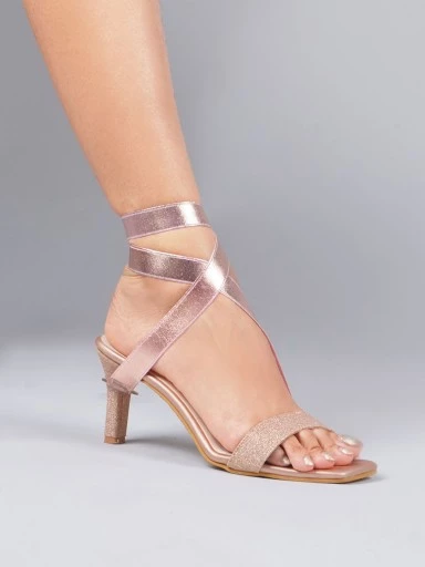 Stylestry Trendy Stylish Embellished Pink Heeled Sandals For Women & Girls