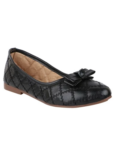 Stylestry Women Black Printed Ballerinas with Bows Flats