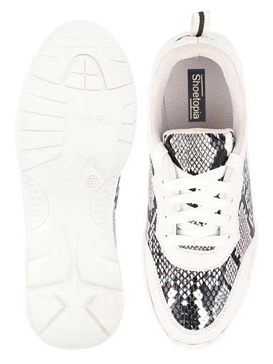 Stylestry Womens & Girls White ColourBlocked Lace Up Walking Shoes