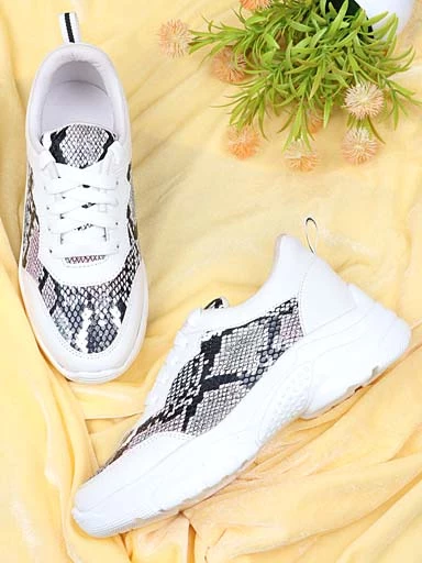 Stylestry Womens & Girls White ColourBlocked Lace Up Walking Shoes
