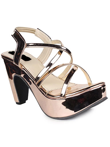 Stylestry Women's & Girl's Golden Solid Slingback Block Heels