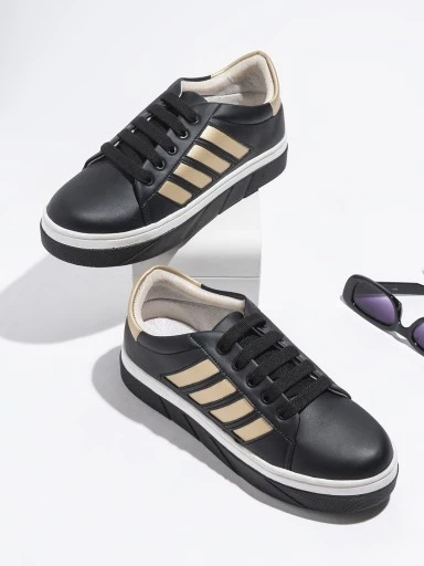 Stylestry Womens & Girls Lace-Up Black Casual Sneakers