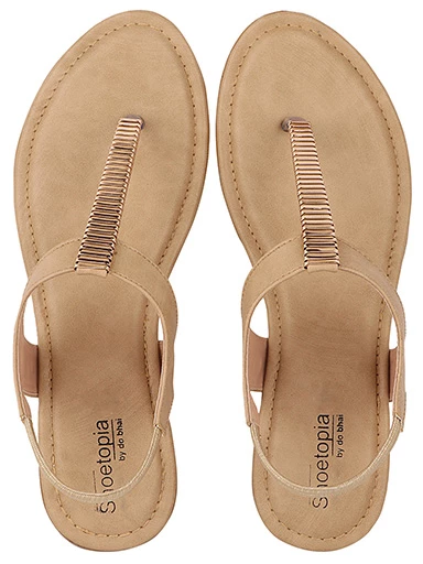 Stylestry Womens & Girls Beige Embellished T-Strap Flats