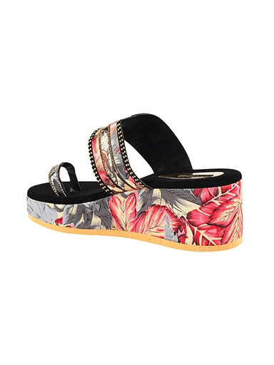 Stylestry Womens & Girls Red & Grey Floral Print Embellished Platforms
