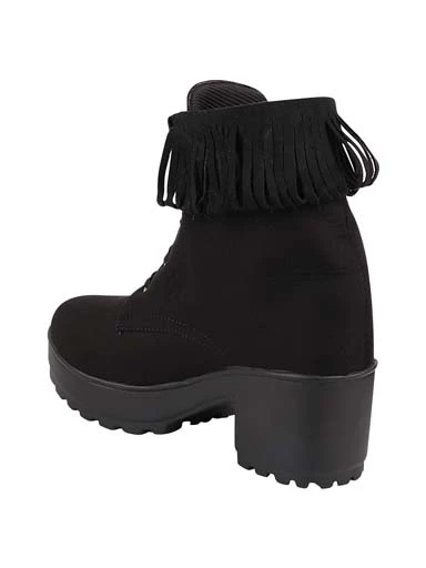 Stylestry Womens & Girls Black Lace Up Heeled Boots