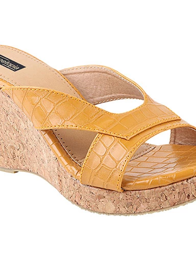 Stylestry Women's & Girl's Yellow Textured Wedges Heels Sandals