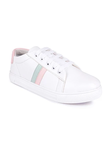 Stylestry Womens & Girls Lace-Up White Sneakers