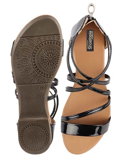Stylestry Womens & Girls Black Zipper Gladiator Flats