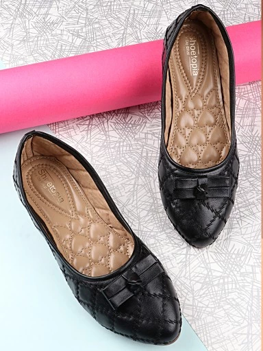 Stylestry Women Black Printed Ballerinas with Bows Flats