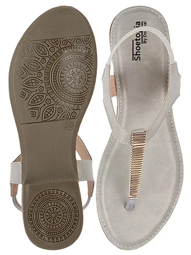 Stylestry Womens & Girls Grey Embellished T-Strap Flats