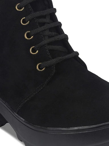 Stylestry Womens & Girls Black Solid Heeled Boots
