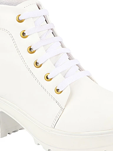 Stylestry Womens & Girls White High-Top Platform Heeled Boots