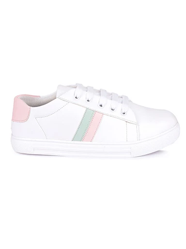 Stylestry Womens & Girls Lace-Up White Sneakers