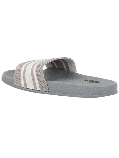 Stylestry Women Grey & White Striped Sliders