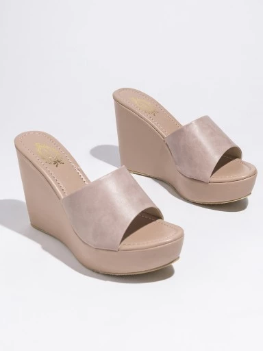 Stylestry Women's & Girl's Pink Peep Toe Solid Wedges