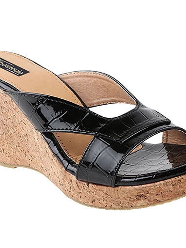 Stylestry Women's & Girl's Black Textured Wedges Heels Sandals