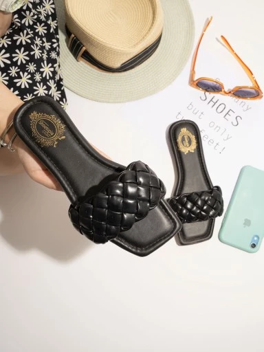 Stylestry Womens & Girls Black Open Toe Flats