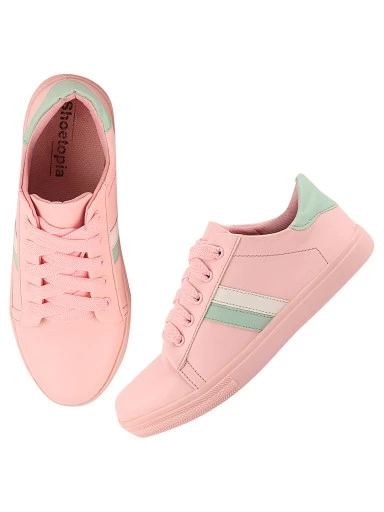 Stylestry Womens & Girls Lace-Up Pink Sneakers