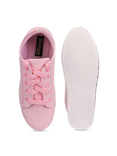 Stylestry Womens & Girls Pink Lace Up Trending Stylish Sneakers Shoes