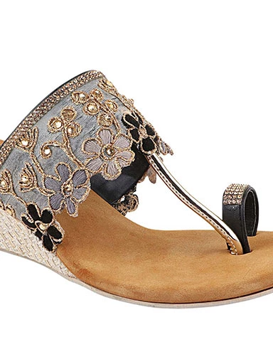 Stylestry Women's & Girl's Black Embellished Ethnic Wedge Sandals