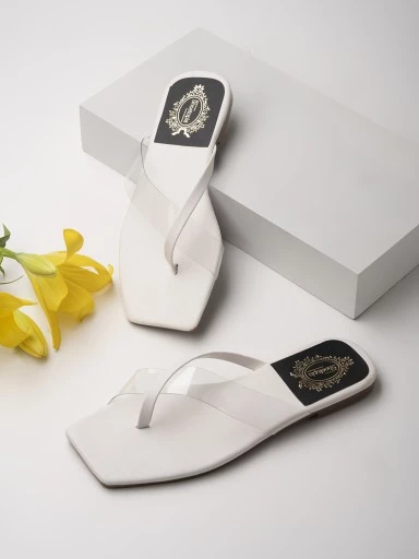 Stylestry Women White Open Toe Flats